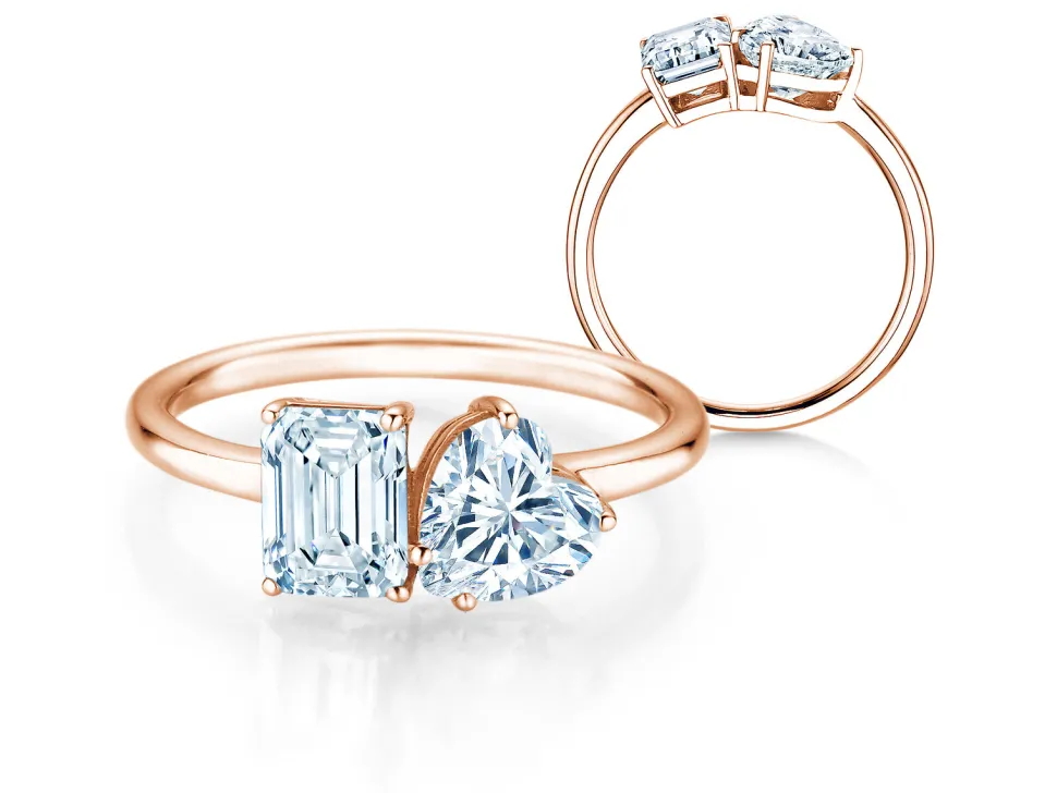 Diamantring Toi et Moi Emerald & Heart