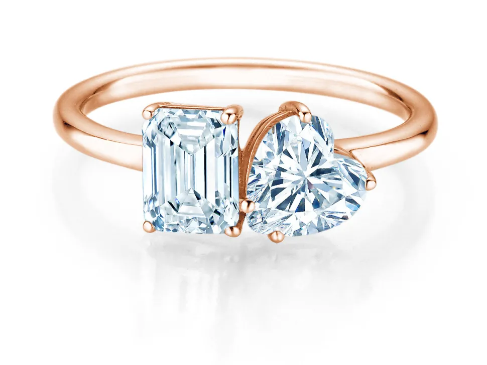 Diamantring Toi et Moi Emerald & Heart