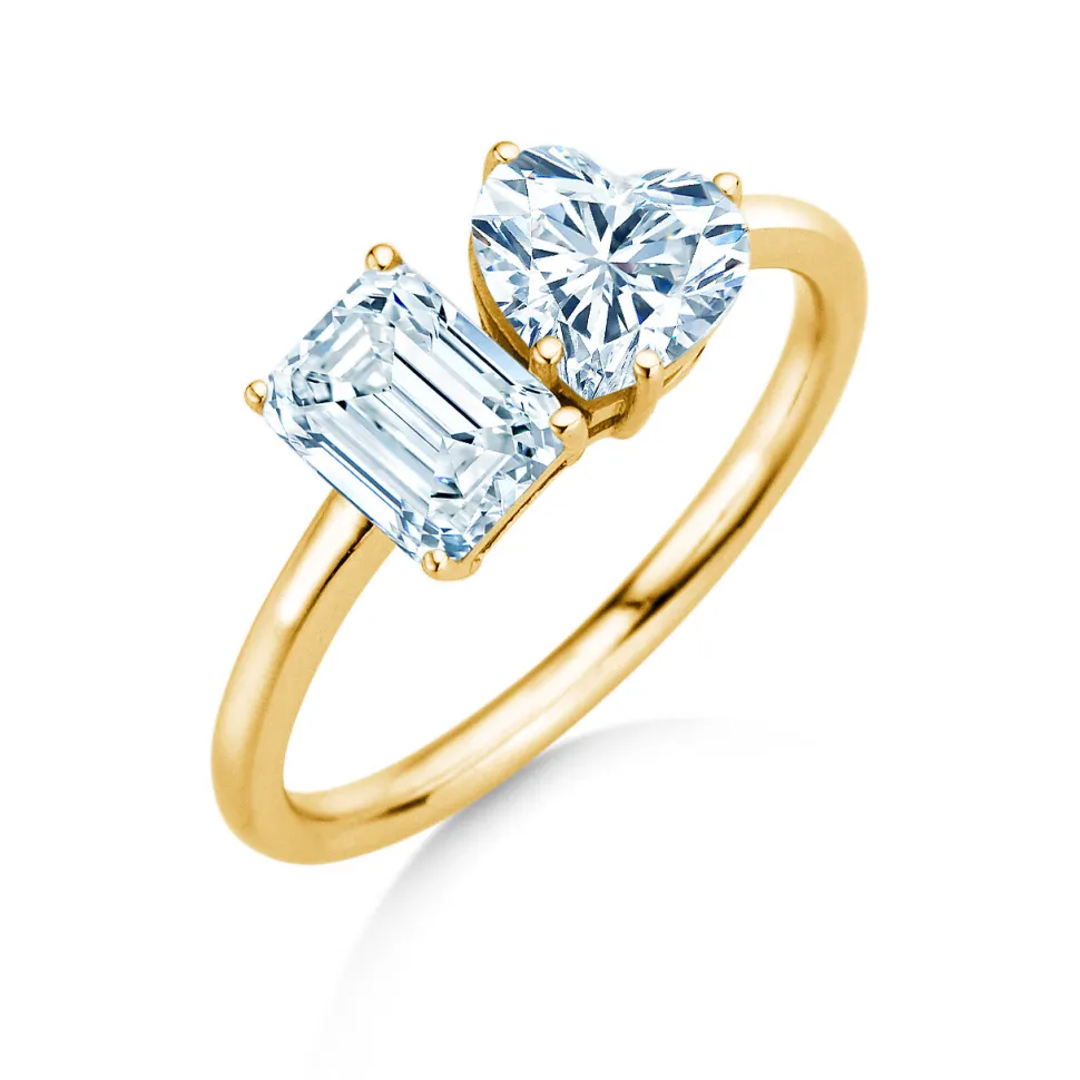Diamantring Toi et Moi Emerald & Heart