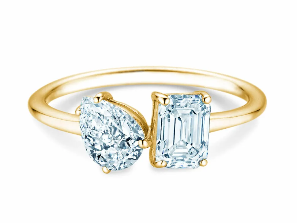 Diamantring Toi et Moi Pear & Emerald