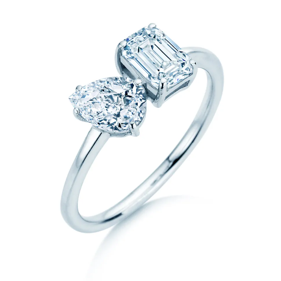 Diamantring Toi et Moi Pear & Emerald