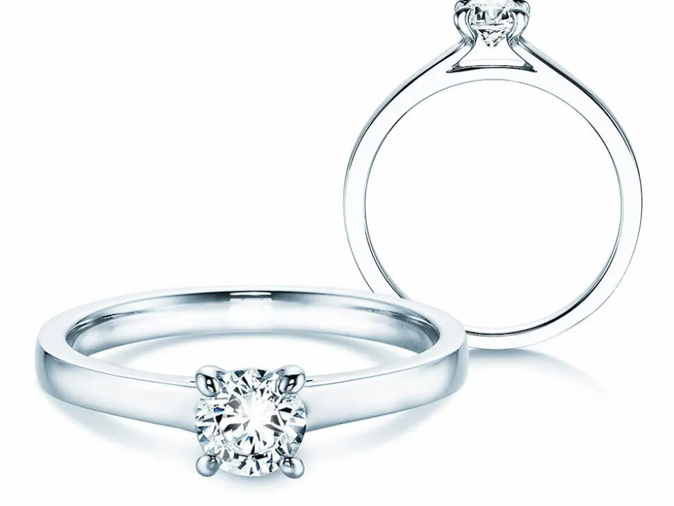 Solitärring Modern - Solitärring mit 4er Krappenfassung und Diamant